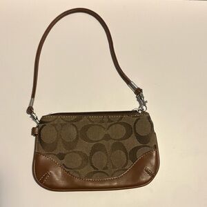 Coach Signature Print and Leather Wristlet Brown